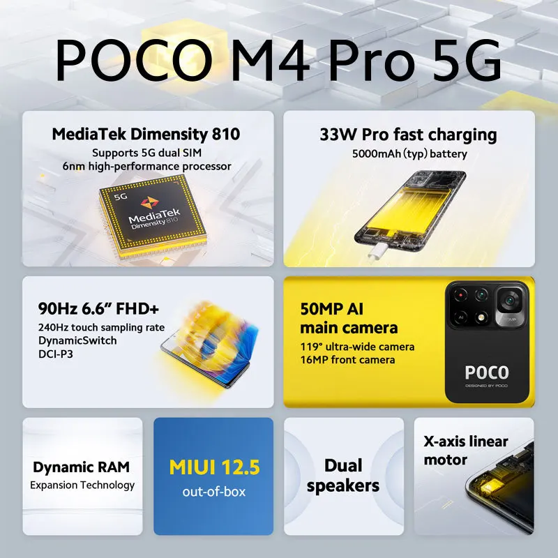 global version poco m4 pro 5g smartphone 64gb128gb rom mtk dimensity 810 90hz 6 6 dotdisplay 50mp 5000mah battery 33w pro nfc free global shipping