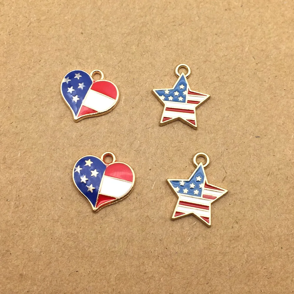 10 шт. эмалированные подвески с американским флагом США сплав в форме сердца