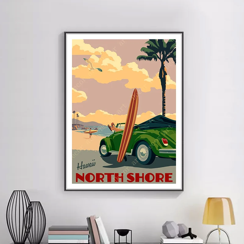 Винтажная Картина на холсте постеры из крафт бумаги с покрытием для серфинга у