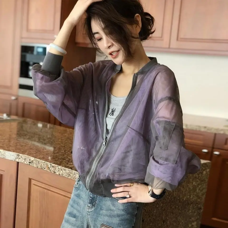 

2021 Summer Solid Color Short Jacket Women Long Sleeve See Through Tops Kimono Jacket Cardigan Ladies Thin Sunscreen Coat Y490