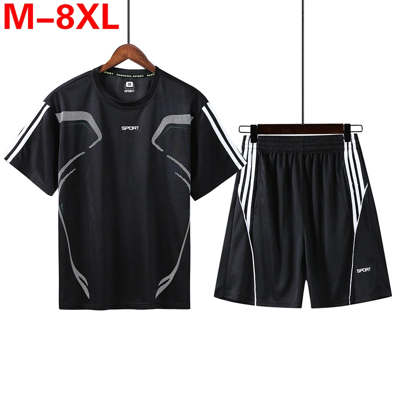 

Casual M~8XL Plus Size Men Sets Summer Tops & Shorts Mens T Shirts+Shorts Tracksuit Male Quick Dry Sports Suit Jogger Tracksuits