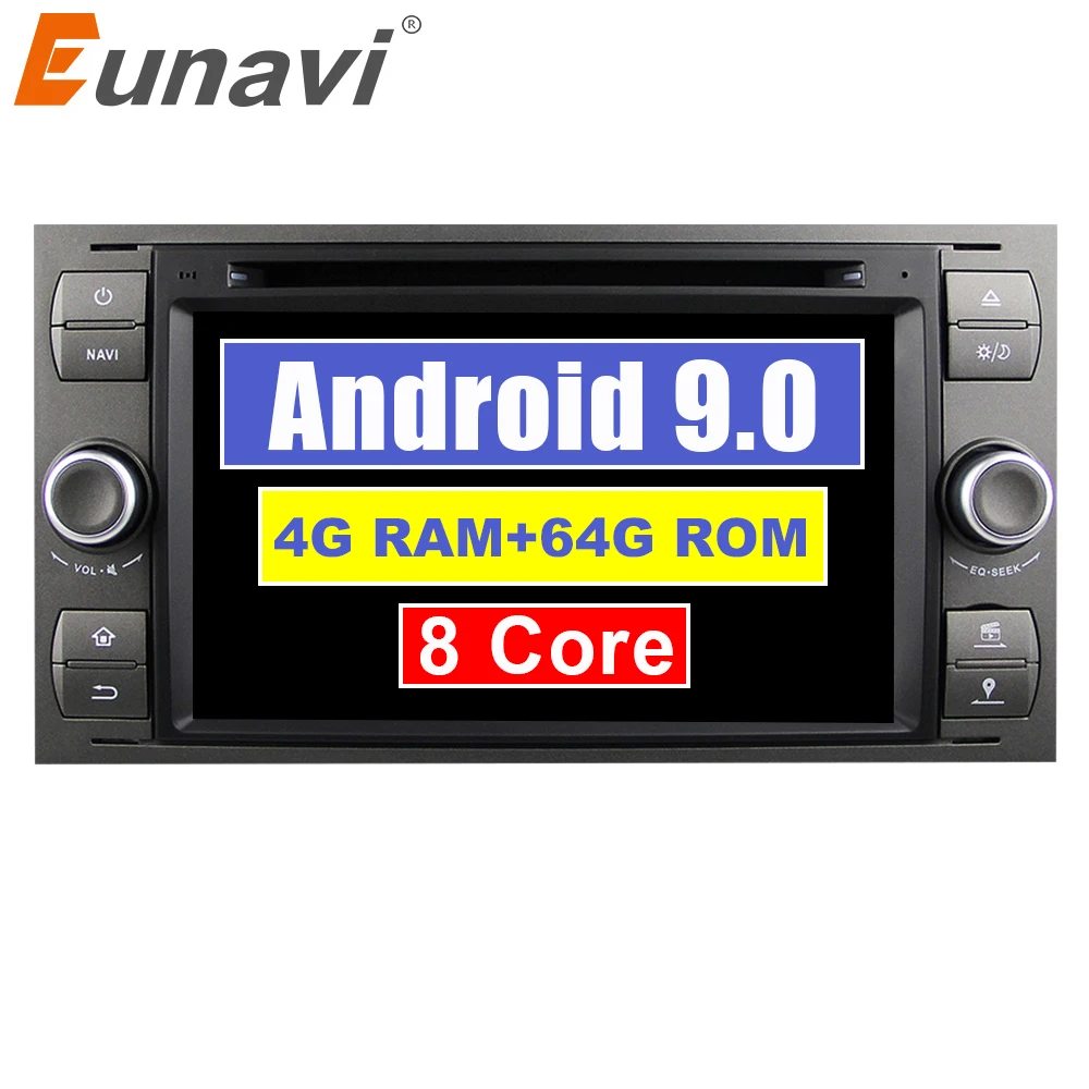 Eunavi 2 Din Android 9 4G 64G Автомобильный DVD для FORD S-Max Kuga Fusion Transit Fiesta Focus II gps мультимедийный плеер Радио стерео dsp