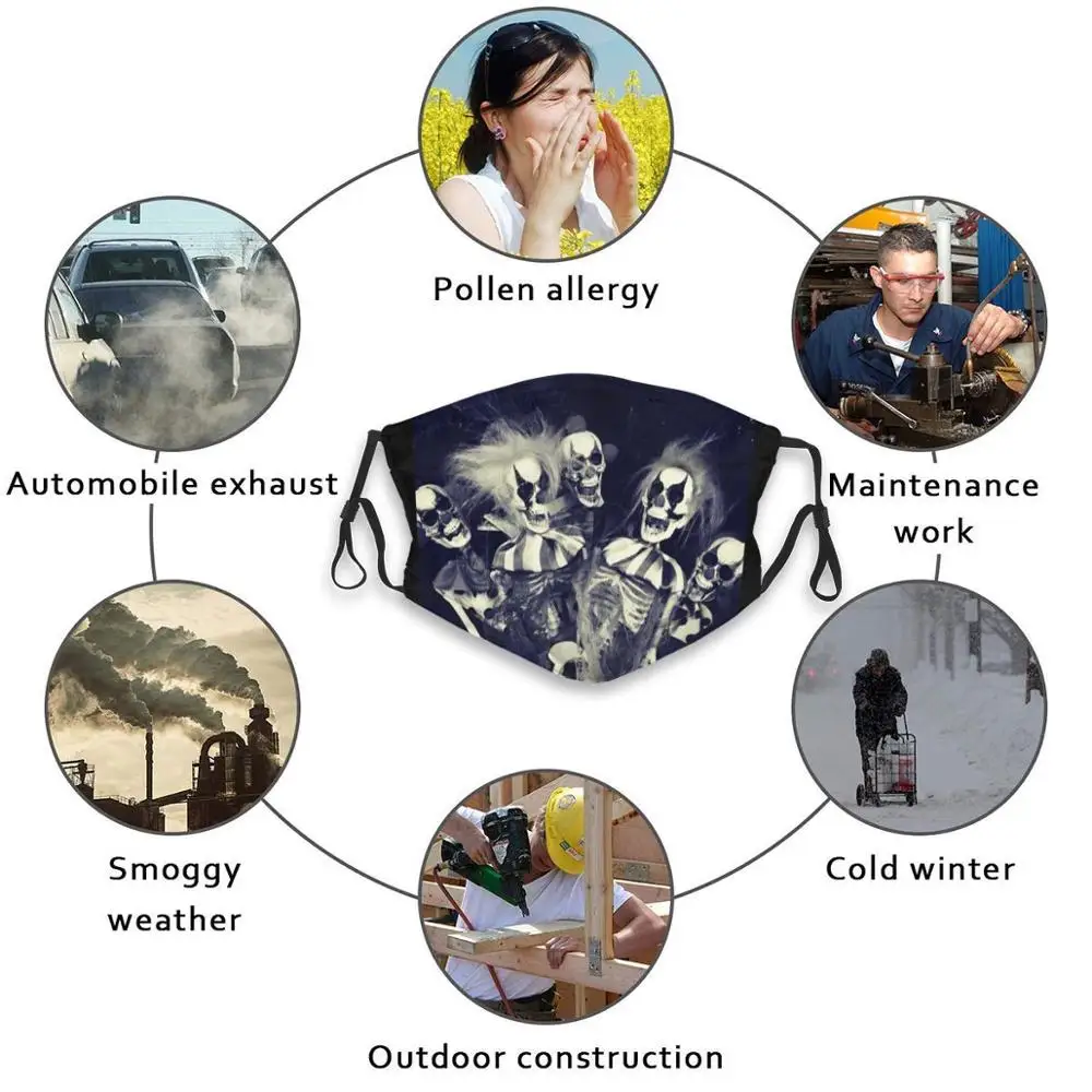 

Hysterical Washable Reusable Trendy Mouth Face Mask With Filters For Child Adult Clown Dark Skeleton