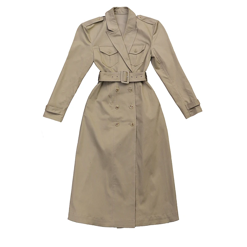 

HarleyFashion Autumn Winter Women High Street Quality Long Trench Double Breasted Buttons Loose Classic Female Windebreaker