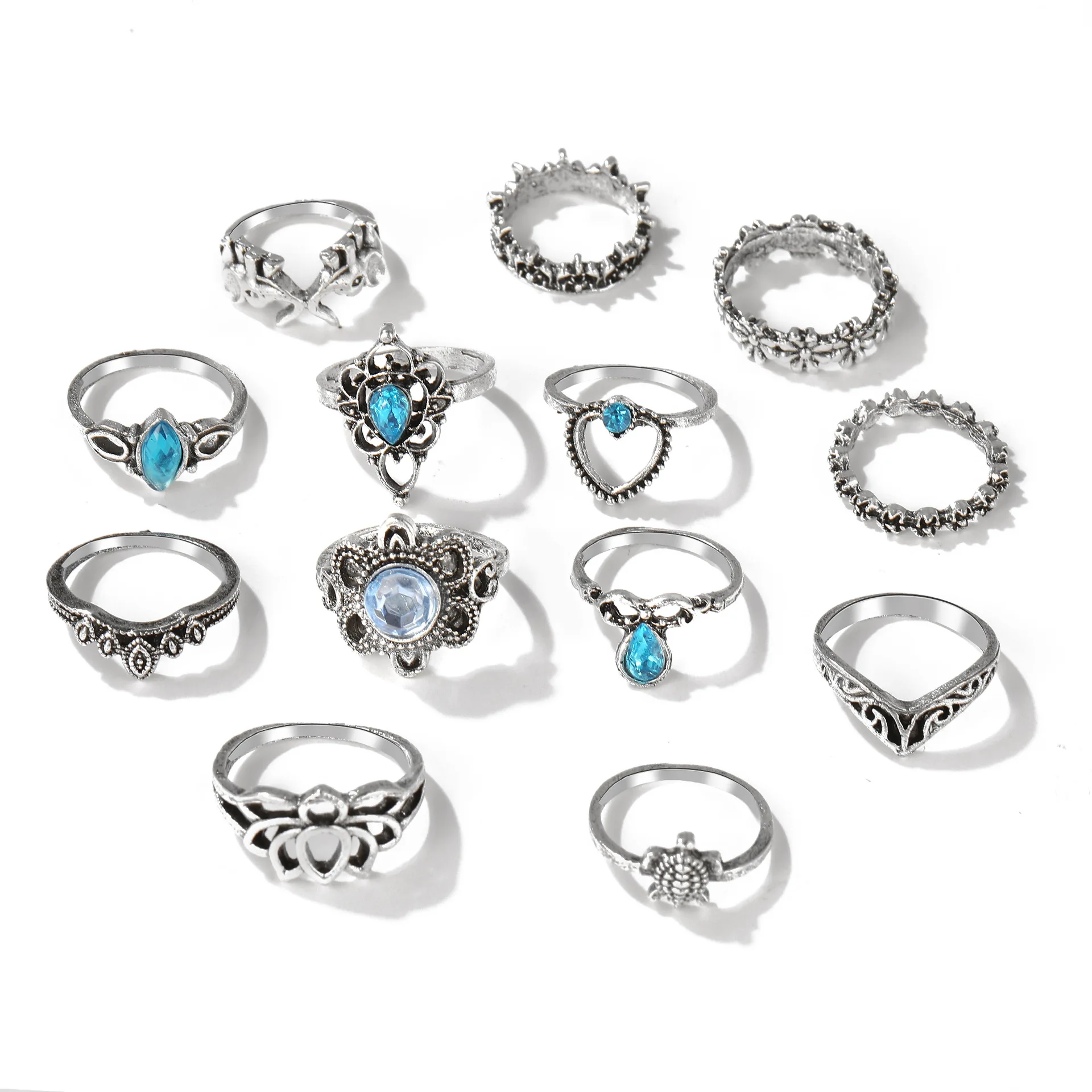 

Retro Joint Ring Set 13-piece European and American Tortoise Hollow Chain Flower Ring Set