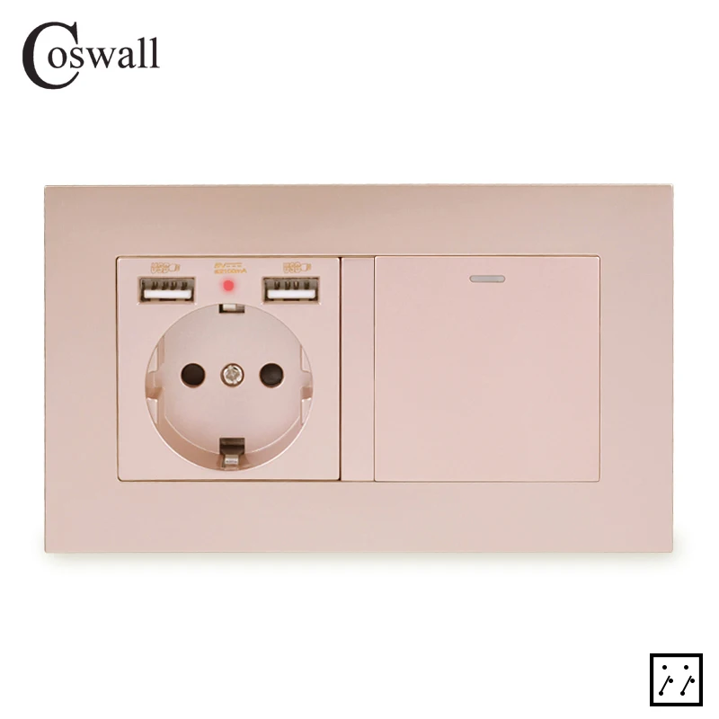 Настенная розетка COSWALL с 2 USB-портами для зарядки ЕС России Испании 1 комплект