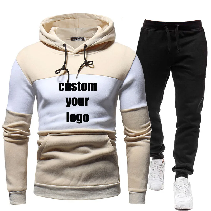 

New Brand Men Tracksuit Autumn Winter Jogging Sportswear Fashion Strape Hoodies Pants 2 Piece Set Customized Your Logo Picture