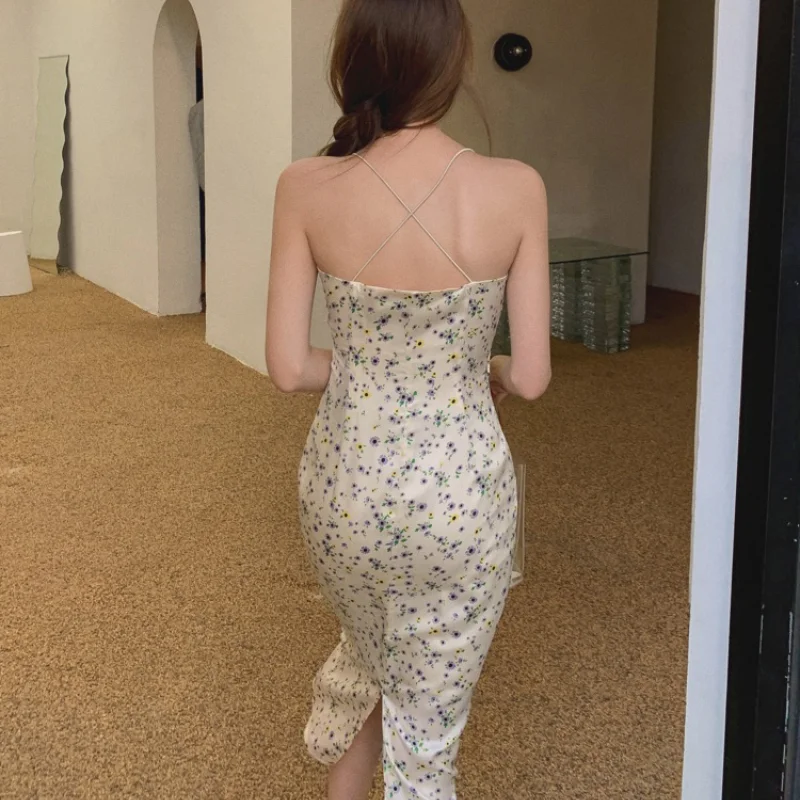 

2021 Women Elegant Floral Strap Dress Print Bodycon Sexy Party Birthday Dress for Women Korean Backless Summer Beach Midi Dress
