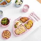 Детская миска + ложка + вилка, набор посуды для кормления, Мультяшные детские блюда, столовая посуда, антигорячая Пшеничная солома, тренировочная тарелка