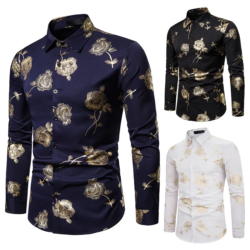 Облегающая рубашка с длинным рукавом и розовым принтом для мужчин в ночном