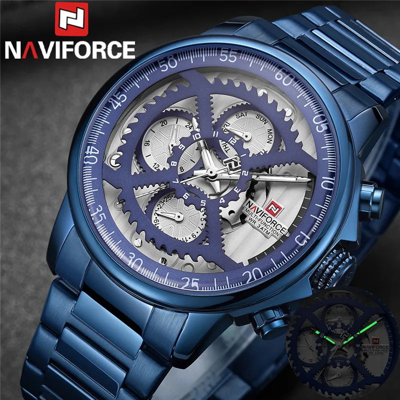 NAVIFORCE мужские часы с датой и неделей спортивные Топ бренд Роскошные военные