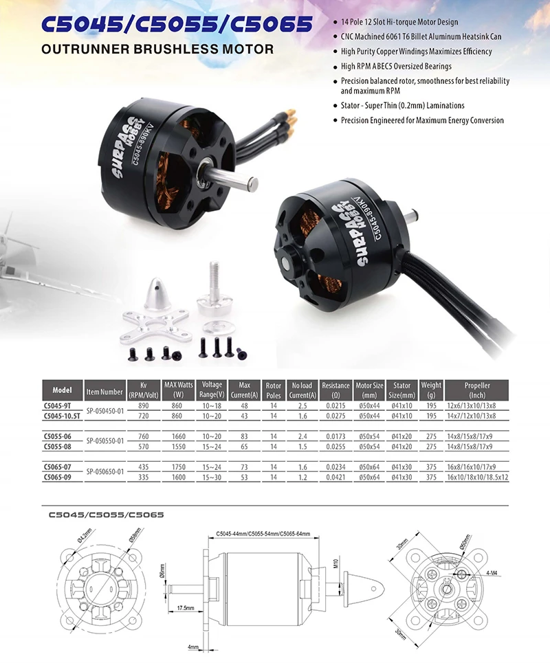 Surpass Hobby C4250 C4260 C5045 C5055 C5065 Brushless Motor 14Pole with Acc  for UAV Aircraft Multicopters RC Plane Helicopter images - 6