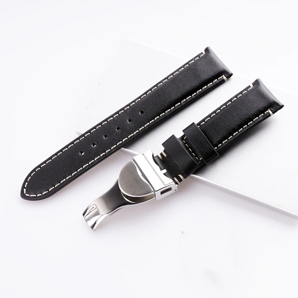 

Rolamy 20 22mm Black Genuine Leather Replacement Wrist Watchband Strap Belt Loops Bracelets For Tudor Black Bay 58 Seiko SKX