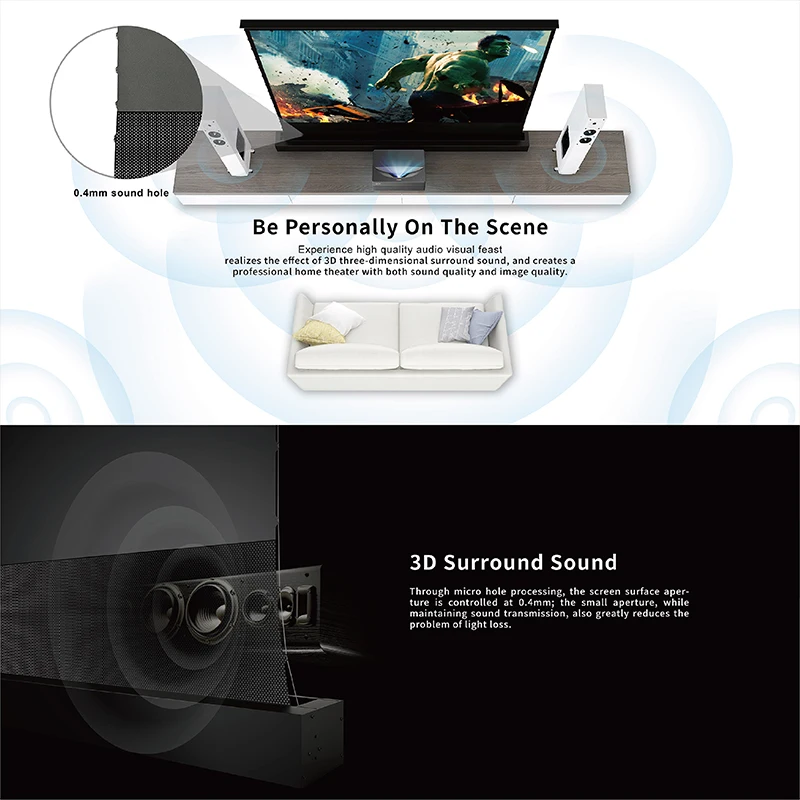 Выдвижной Электрический Напольный экран Vividstorm 84 дюйма CLR с акустической системой