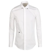 new bee embroidery shirt collar metal decoration fashion wild black and white mens shirt simple classic