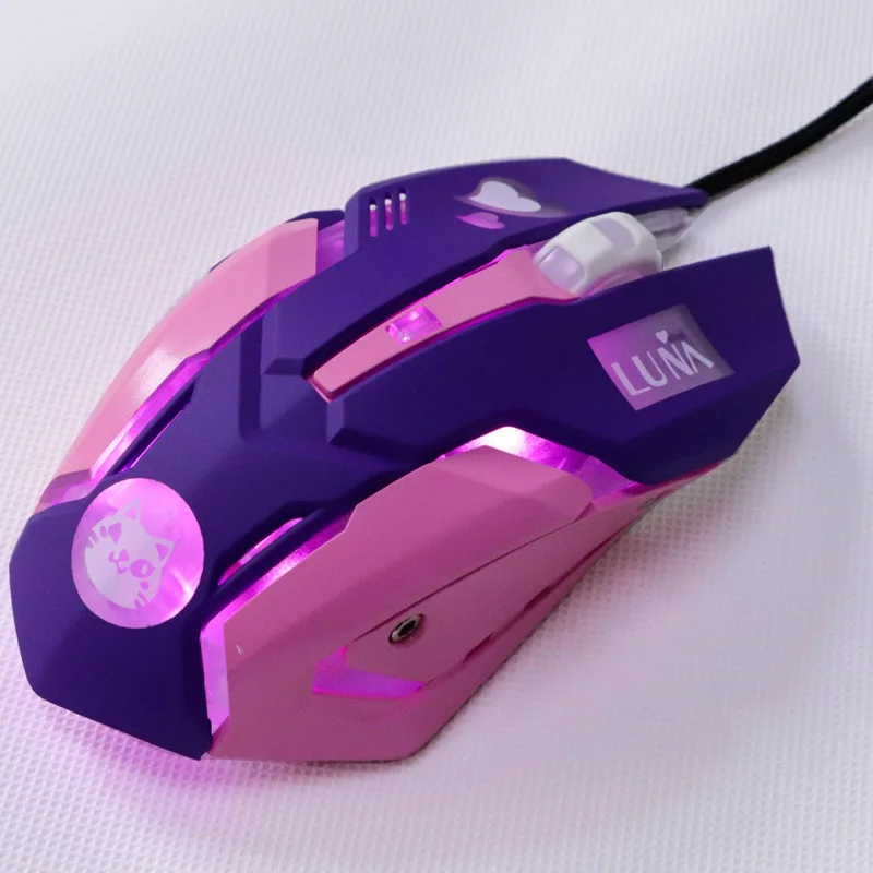 usb wired gaming mouse pink computer professional e sports mouse 2400 dpi colorful backlit silent mouse for lol data laptop pc free global shipping