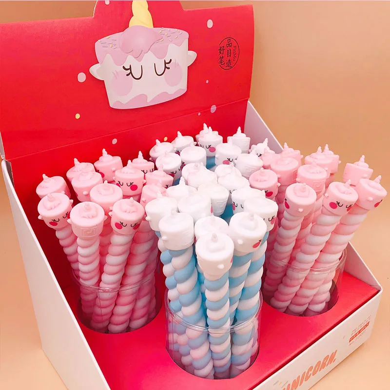 

24 pcs/lot Creative Cake Unicorn Gel Pen Cute 0.5mm black Ink Signature Pens Promotional Gift Office School Supplies