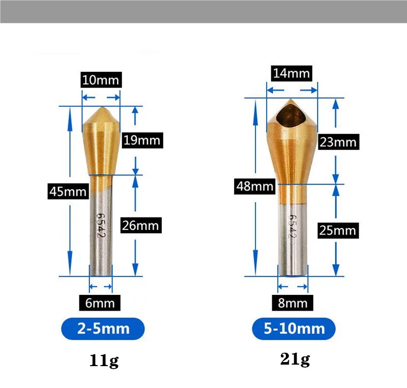 

4pcs Titanium-plated Oblique Hole Chamfer 90 Degree Single Hole Deburring Round Shank Countersink High Speed Steel Drill Bit