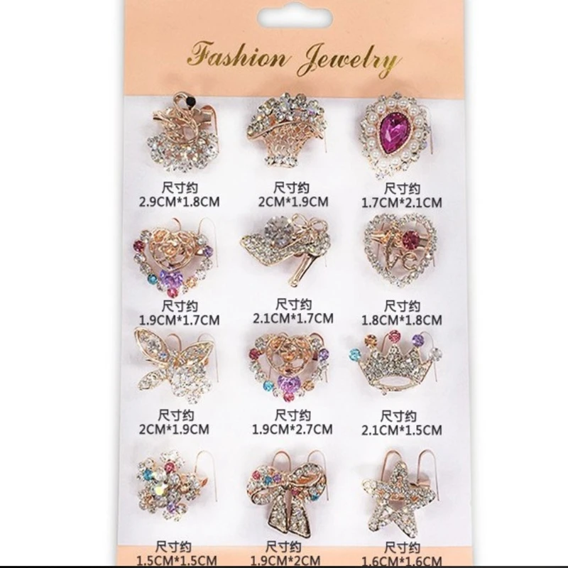 

12pcs Lot Brooch Pin Bouquet Crystal Butterfly Eye Heart Crown Star Flower Wing Swan Bow Brooches for Women Broach Pins Set