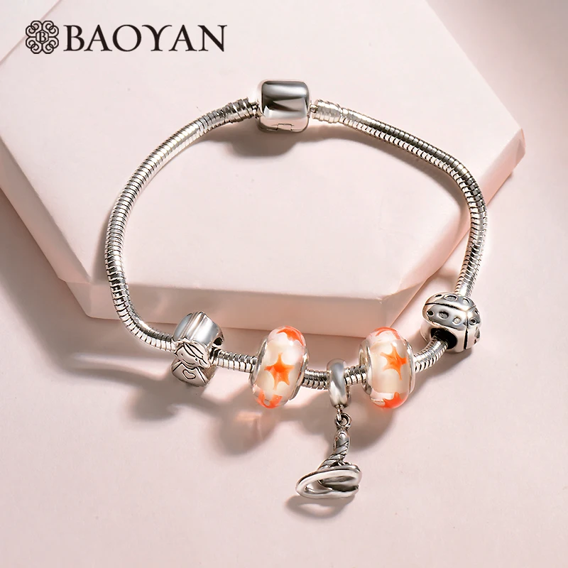 BAOYAN дружба Богемский Браслет с бусинами из кристаллов женские милые DIY девушка сердце Шарм Браслеты змея из нержавеющей стали цепи браслеты