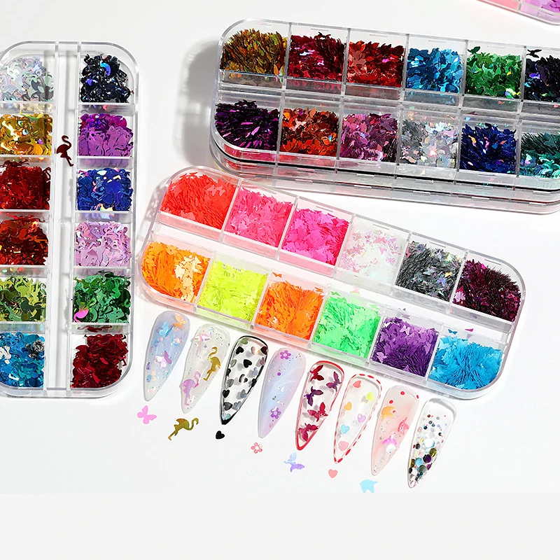 

12 Colors Nail Art Sequins Set Laser Illusion Patch Stars Butterfly Nail Decoration Nail Art Design Nail Supplies 3d Charms