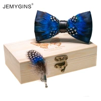 feather bow tie wood box set and feather pin necktie cravate homme noeud papillon corbatas hombre pajarita gift for men wedding