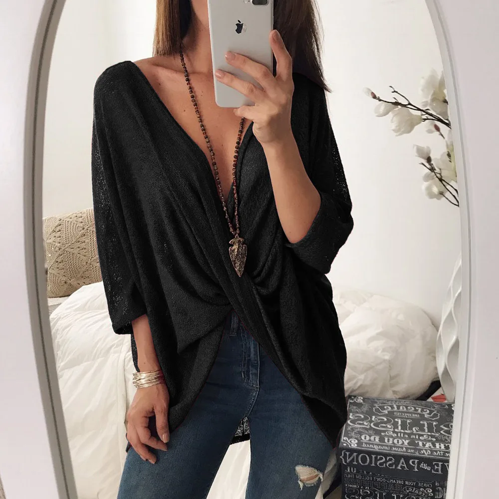 Женский трикотажный свитер с V-образным вырезом и рукавом летучая мышь | Женская