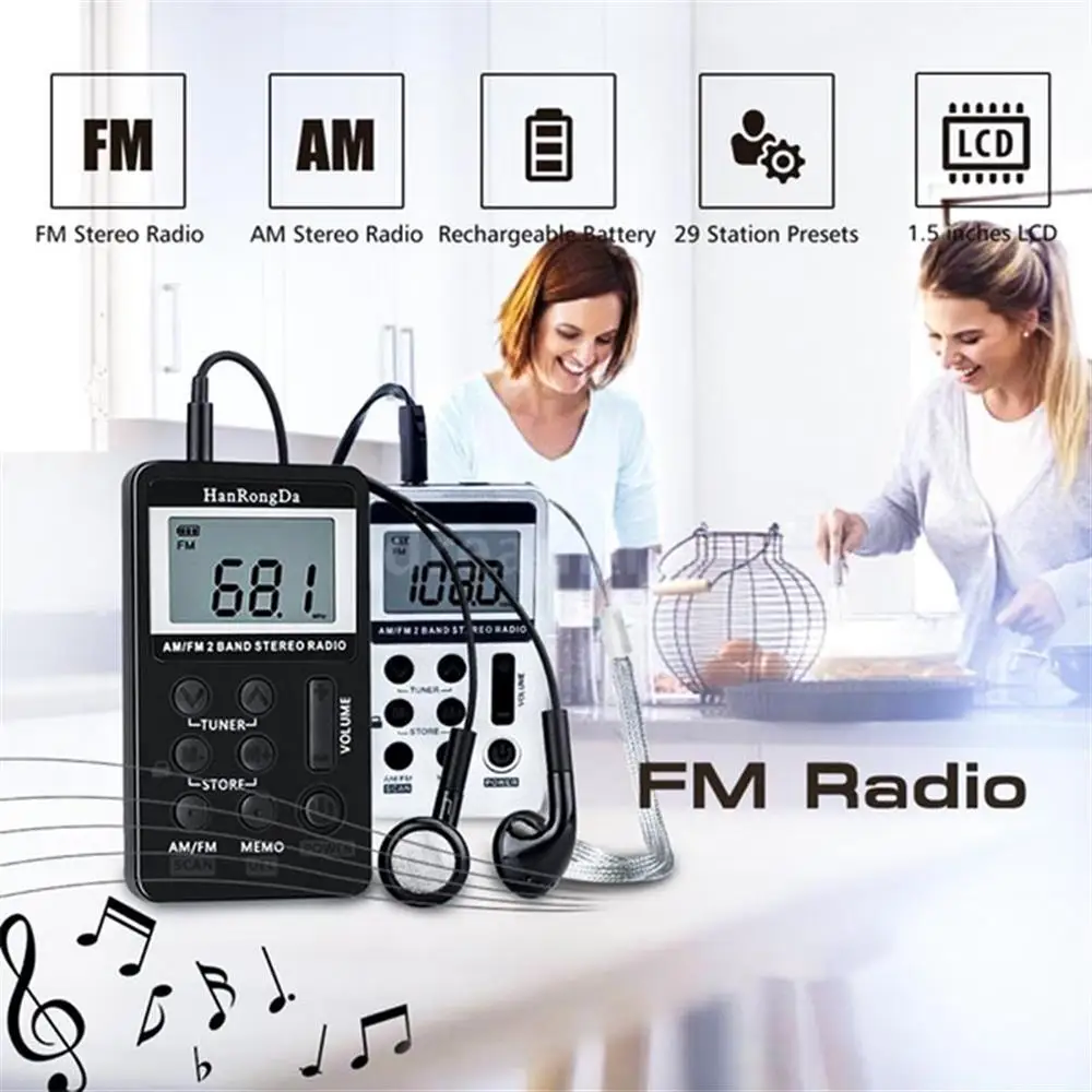 

1.5in LCD Screen HanRongDa HRD-103 AM FM Digital Radio 2 Band Stereo Receiver Portable Mini Radio Pocket Radios with Headphones