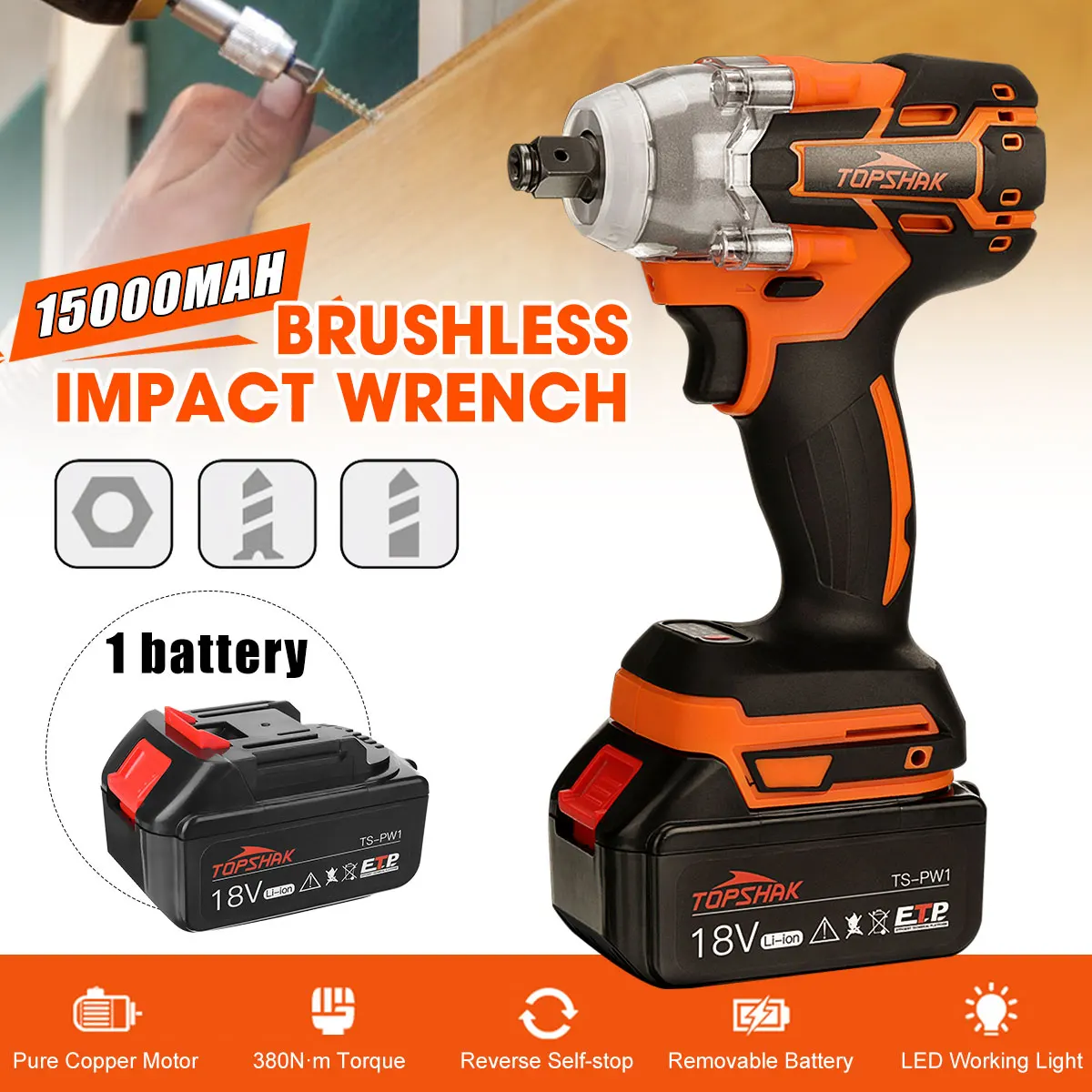

18V Electric Impact Wrench Brushless Wrench 15000Amh Li-ion Battery Hand Drill Installation Power Tool For Makita Batterry