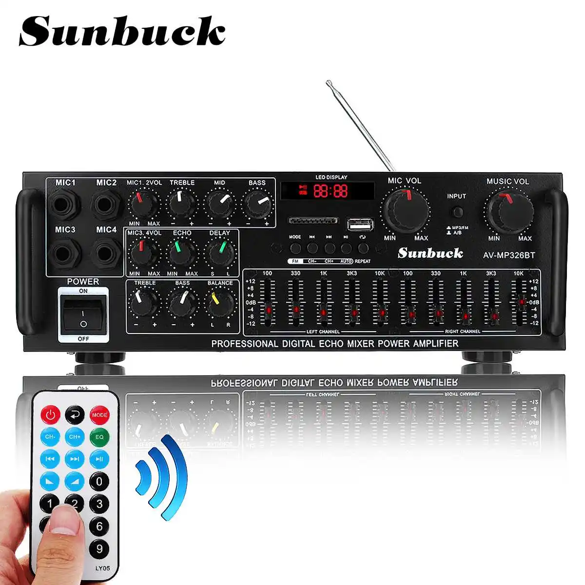 

Аудио усилитель SUNBUCK 2000 Вт, 5,0, bluetooth, 2 канала, Hi-Fi, стерео, 326BT, DC 12 В, 220 В, AV-усилитель, динамик, реверберация, равновесие
