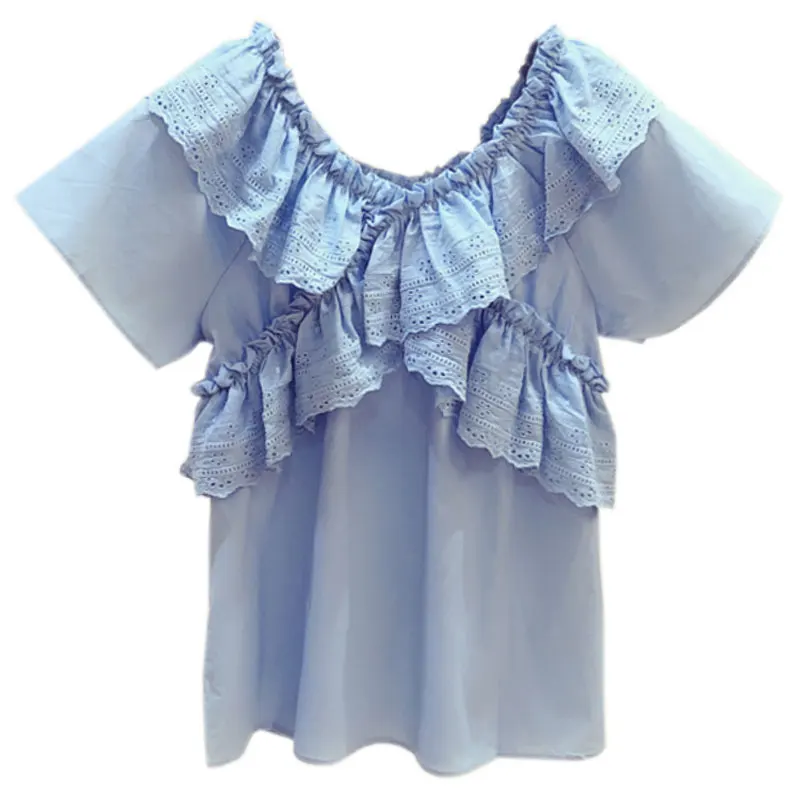 

Summer Blouse for Woman New Hollowed-out Ruffled Splicing V-neck Short-Sleeve Shirt Female Top Blusas Mujer De Moda 2020