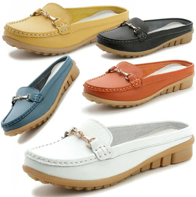 

New Womens Flat Backless Mules Loafers Smart Slider Slip On Casual Moccasin Hot