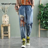 womens jeans 2021 new national style patch designs turnip harem pants loose high waist ankle pants women trousers