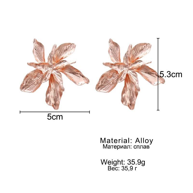 Женские крупные серьги-гвоздики в форме цветка золотого цвета Старинные золотые