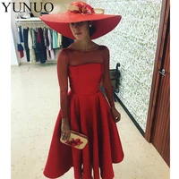 yunuo satin tulle long sleeves knee length short red mother of the bride dresses formal party evening 2019 n84