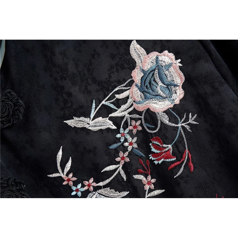 Женские винтажные платья Evfer в китайском стиле с цветочной вышивкой черные