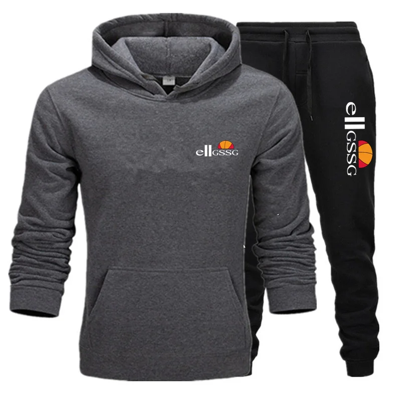 

2-piece sportswear men's brand autumn and winter hooded sweatshirt + drawstring pants men's sports hooded running sportswear