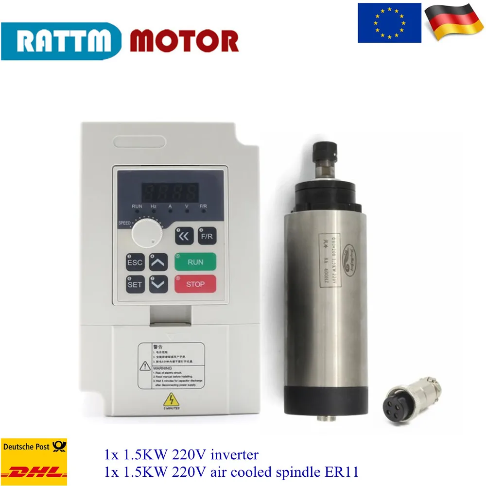 

1500W / 1.5KW 220V ER11 Air cooled spindle motor kit for router + 1.5KW 220V HY VFD inverter for CNC Router milling machine
