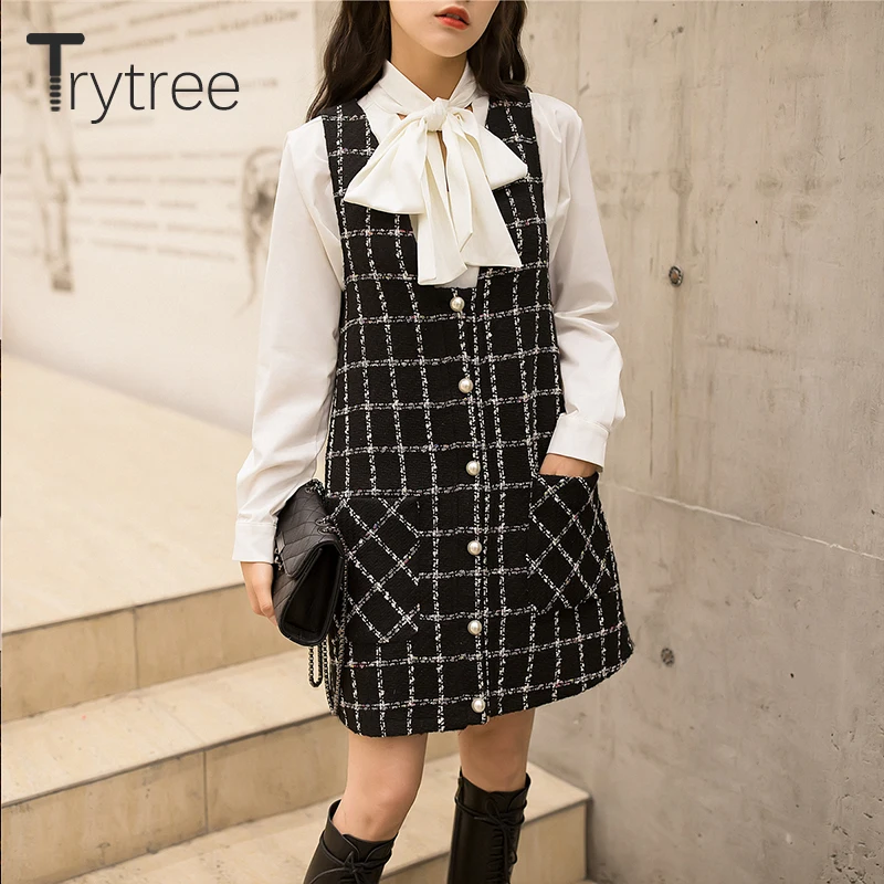 Trytree женский осенний комплект из двух предметов однобортная Повседневная Блузка