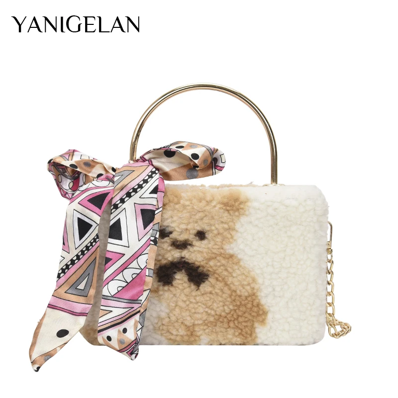 

Cute Plush Small Square Women's Bag One Shoulder Messenger Chain Ladies Handbag Popular Simple Female Tote Pack Torebka Pluszowa