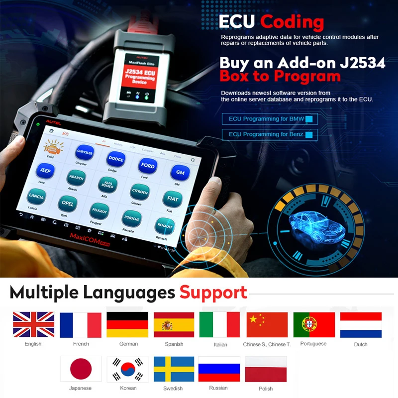 Autel MK908 автомобильный диагностический инструмент OBD2 сканер ECU кодирование