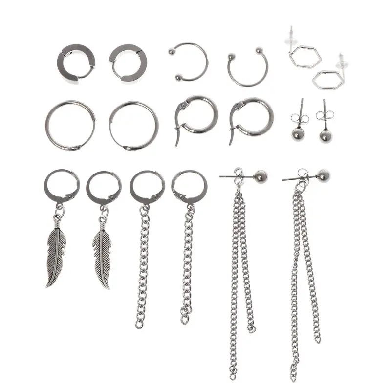 

9 Pairs/Set Chain Earrings Stainless Steel Pendant Dangle Decoration Charms Unisex Women Men Personality Jewelry Chains E56A