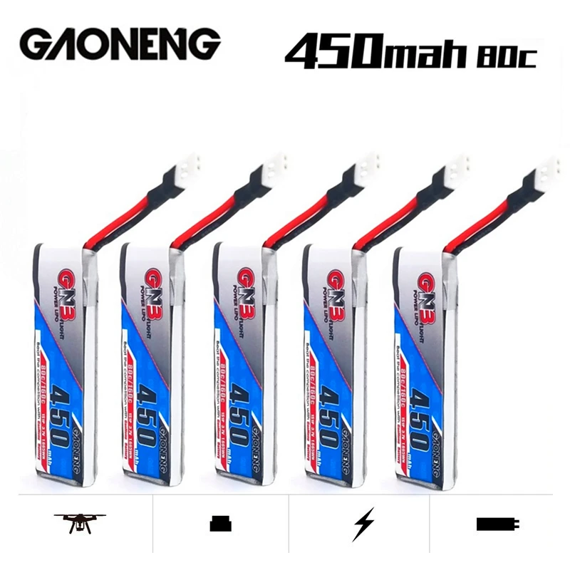 

1-10 шт. Gaoneng GNB 450 мАч 3,7 в 1S 80C/160C 1S HV Lipo аккумулятор для радиоуправляемого вертолета квадрокоптера FPV гоночного дрона запчасти