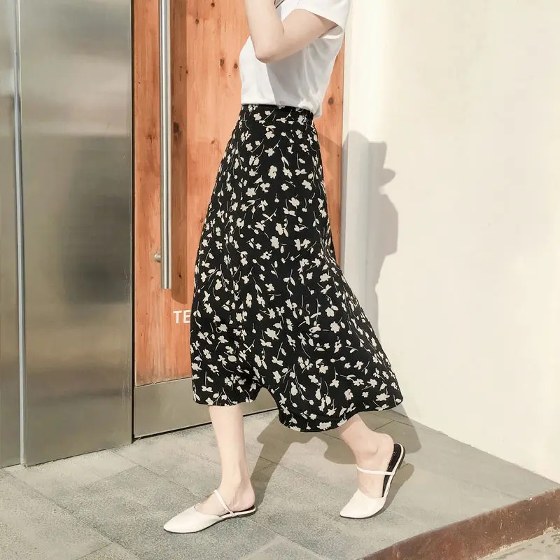 

Faldas Saia 2021 Spring Summer Women Casual Vintage Floral Print Pleated Skirt Elastic High Waist Midi Skirts Jupe Femme X8