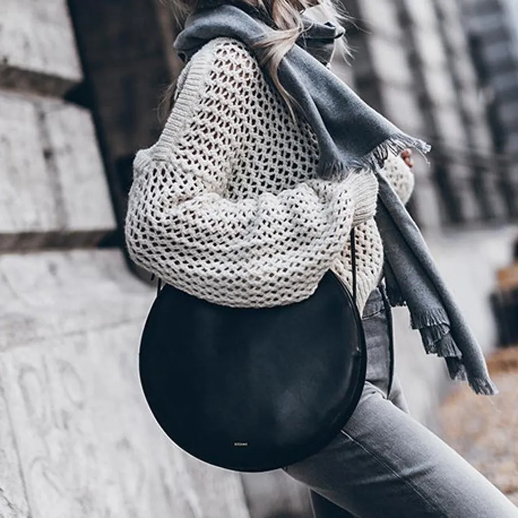 Женский пуловер с длинным рукавом однотонный трикотажный свитер круглым вырезом