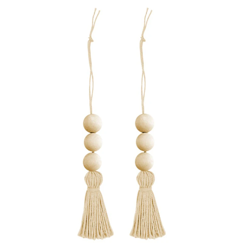 

2PCS Farmhouse Rustic Country Decor Wall Decor Farmhouse Ornament Woven Wall Hanging Wood Bead Garland With Tassels