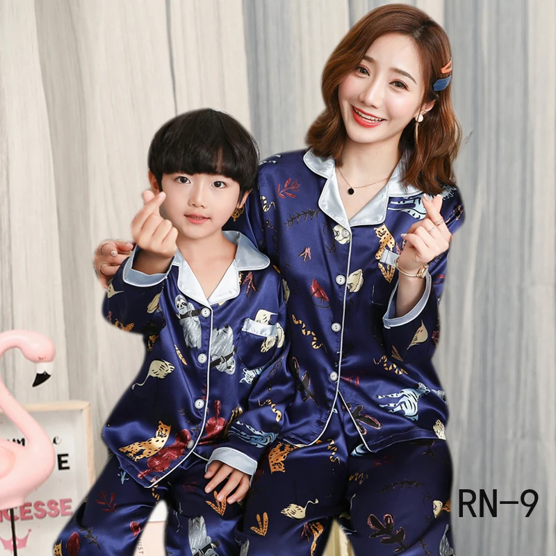 Детский Пижамный костюм RN-9 шелковая одежда для сна с длинными рукавами девочек
