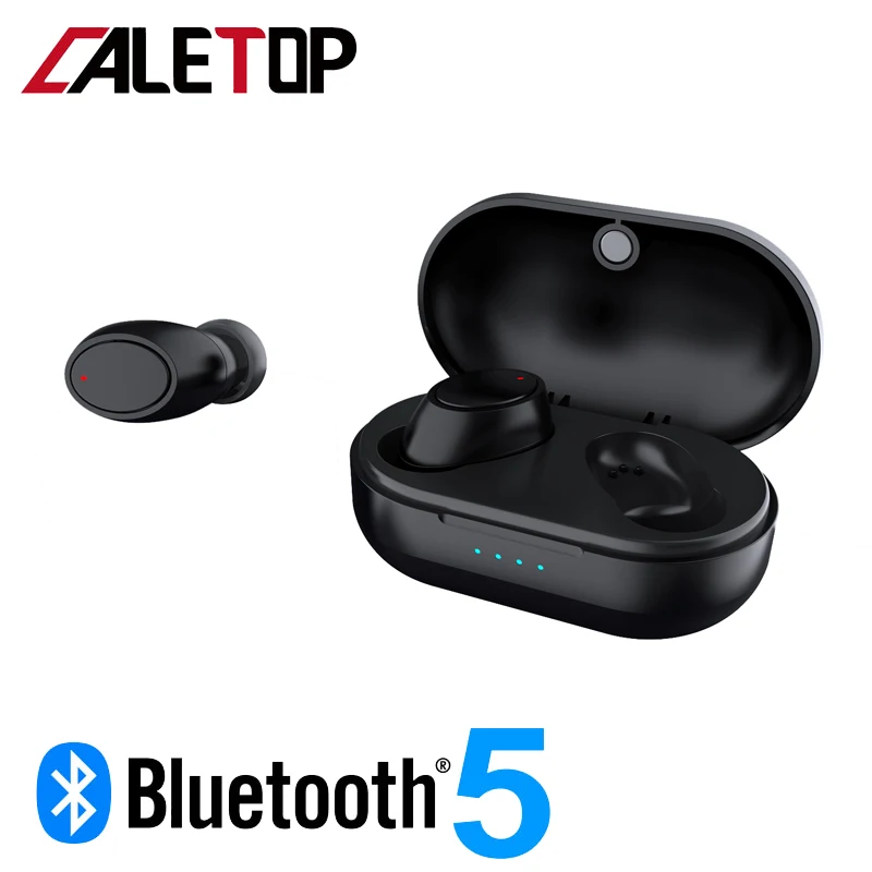 Черный CALETOP TWS 5,0 Bluetooth наушники беспроводные наушники с микрофоном Handsfree Hifi 6D стерео звук IPX5 Водонепроницаемый для iPhone Xiaomi - Цвет: Черный