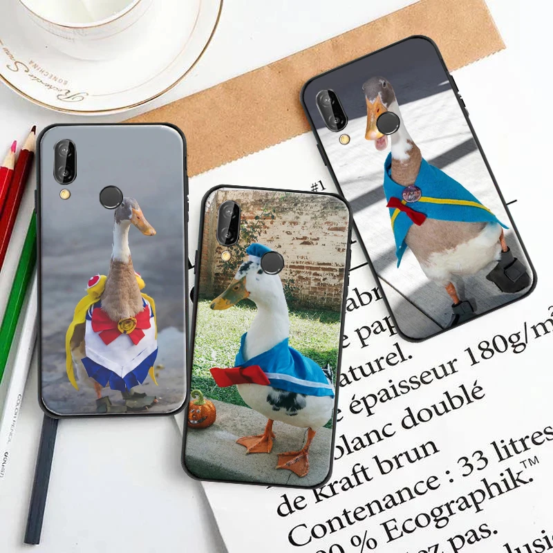 

Fashion Cute Duck Soft Phone Case For Huawei P Smart Z 2019 2021 P20 P20 Lite P30 P40 P40 Lite Pro Animal TPU Coque Black Cover