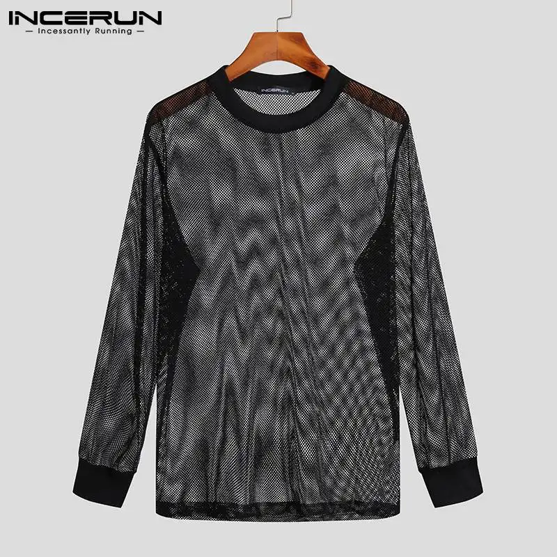 

Handsome Well Fitting Men's T-shirts Casual All-match Tees See-though Comeforable Long Sleeve Camiseta S-5XL INCERUN Tops 2021